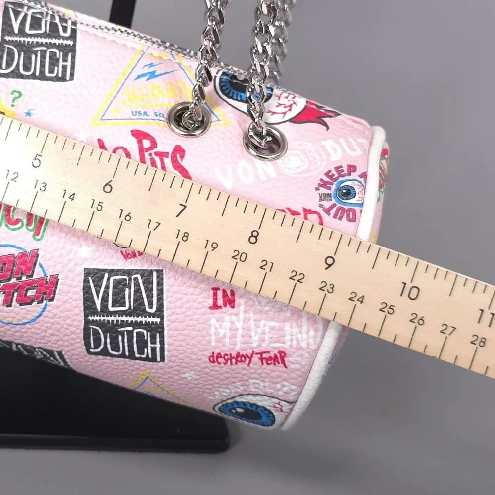 VON DUTCH New Shoulder Barrel Bag Pink Jax Logo Purse Handbag Faux Leather